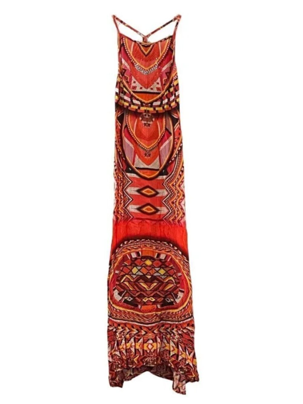 NEW Shahida Parides Abstract Print Viscose Silk Crystal Embellished Maxi Dress